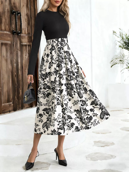Printed Long Sleeve Midi Dress