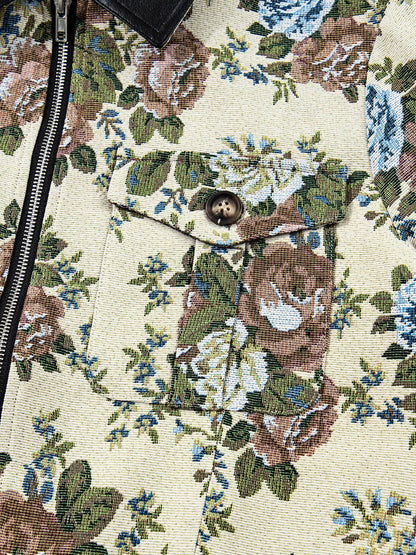 Floral Print Zip Up Contrast Collared Jacket