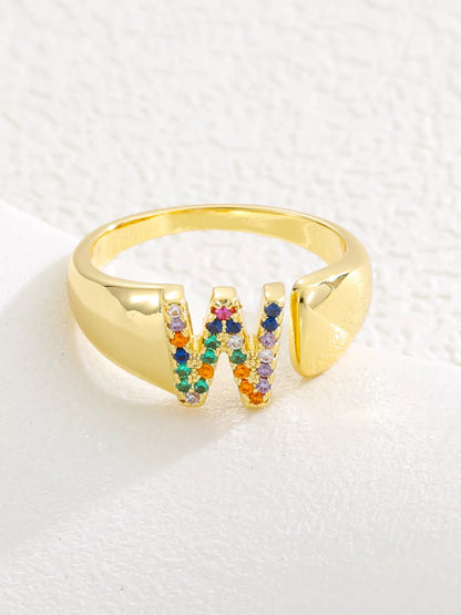 18K Gold-Plated Zircon Letter Ring