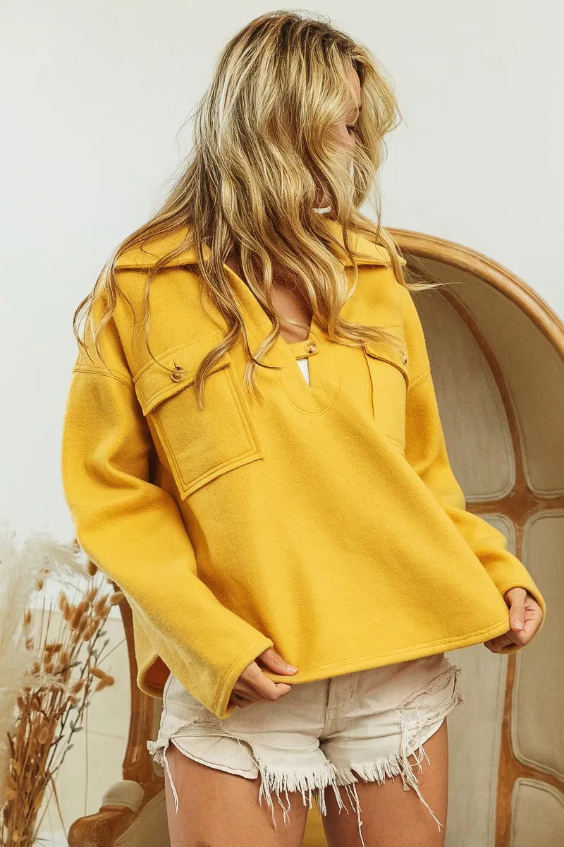 BiBi Flap Pockets Fleece Collared Sweatshirt