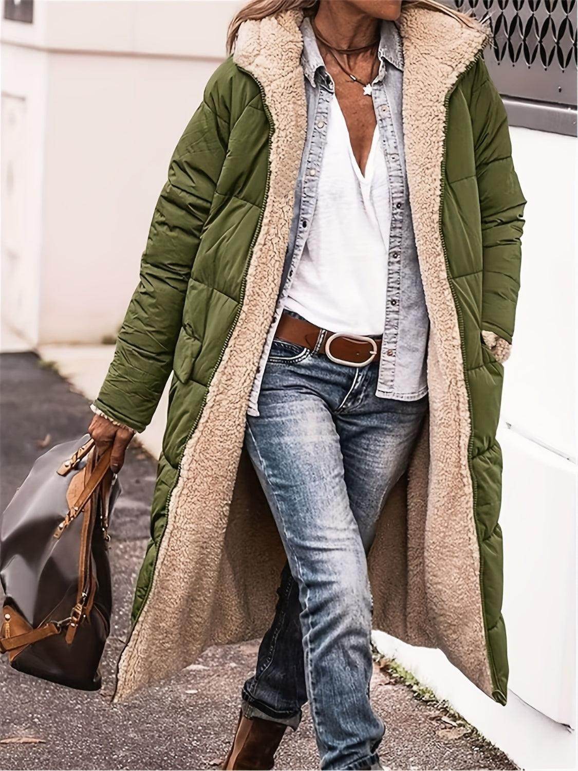 Full Size Zip Up Sherpa Hooded Coat for Women and Plus Size