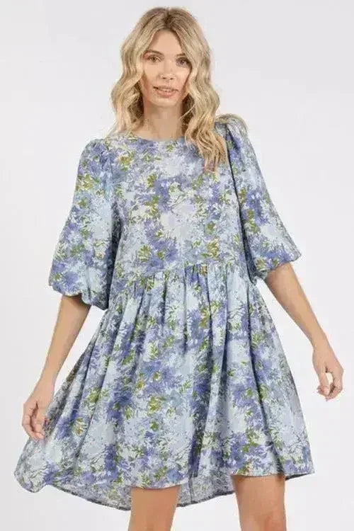 Floral Linen Babydoll Mini Dress - Breathable &amp; Romantic | Femstylo