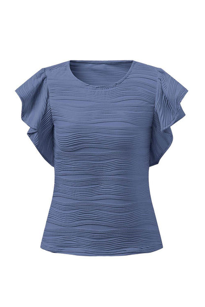 Textured Round Neck Cap Sleeve Top for Casual Style