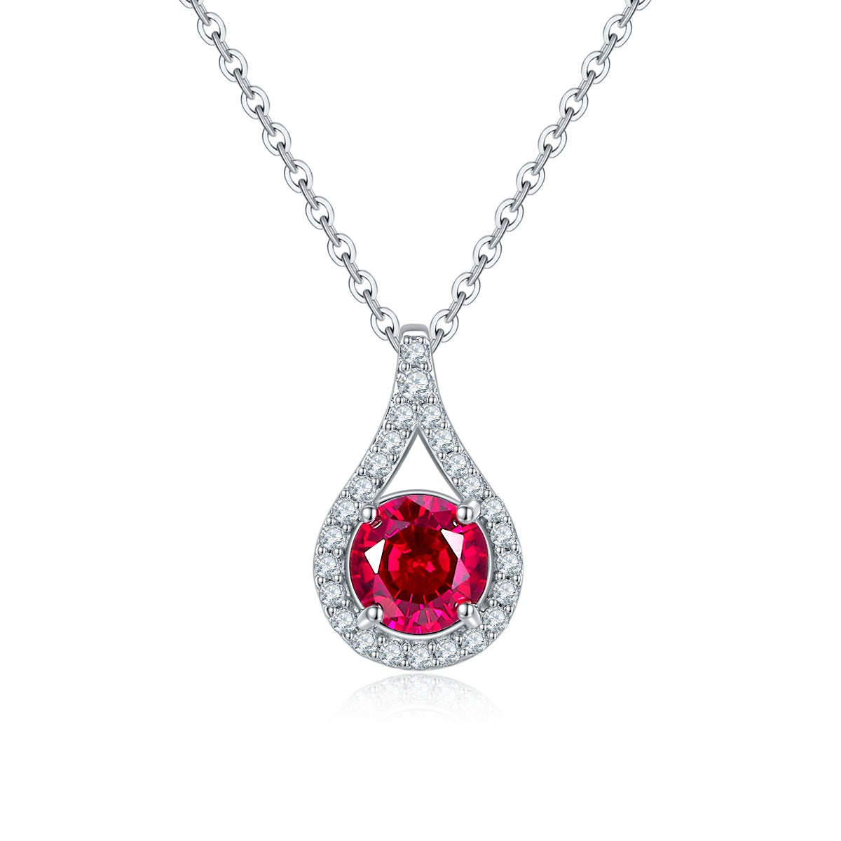 S925 Sterling Silver Teardrop Halo Necklace, 1ct Moissanite &amp; Lab-Grown Ruby&amp;Emerald, Platinum Plated Pendant With GRA Certificate Gift Box