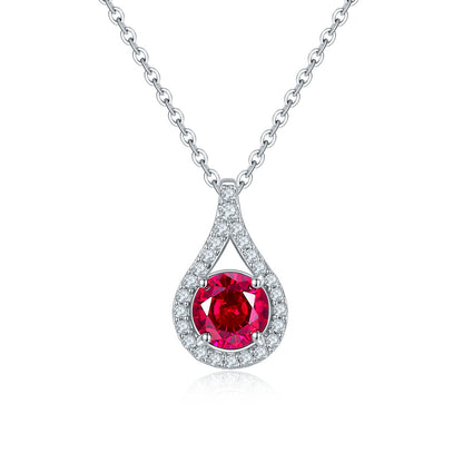 S925 Sterling Silver Teardrop Halo Necklace, 1ct Moissanite &amp; Lab-Grown Ruby&amp;Emerald, Platinum Plated Pendant With GRA Certificate Gift Box