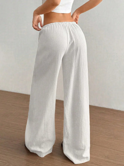 Wide Leg Drawstring Casual Pants