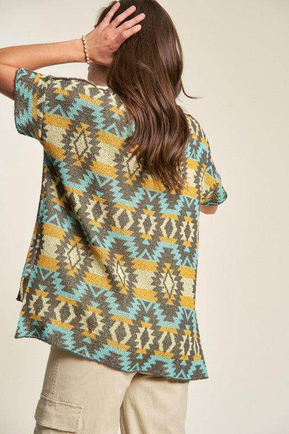 Davi &amp; Dani High-Low Geometric Round Neck Knit Top Stylish