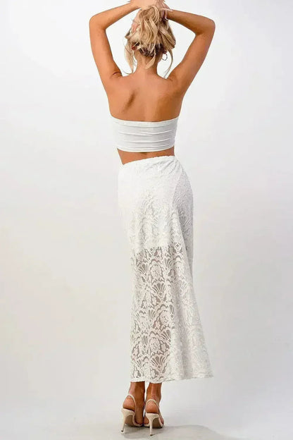 Sheer Lace Maxi Skirt - Drawstring Waist &amp; Bow | Femstylo