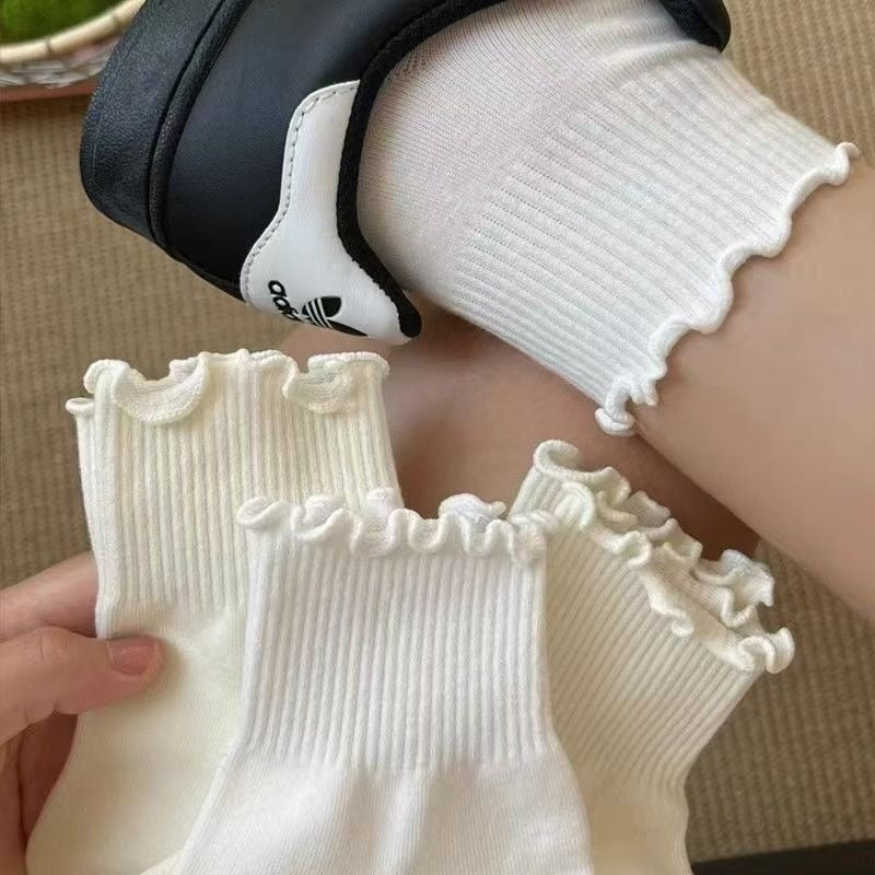 White Lace Socks Mid-calf Thin Mary Jane Shoes Scalloped Socks Versatile