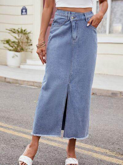 Slit Asymmetrical Waist Denim Skirt for Stylish Women