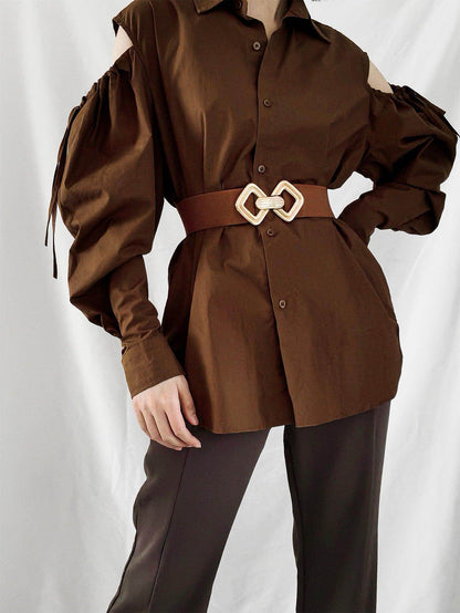 Geometric Buckle Elastic Wide Belt for Stylish Comfort