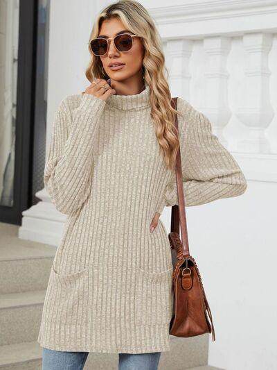 Ribbed Mock Neck Long Sleeve T-Shirt for Women Stylish Wear