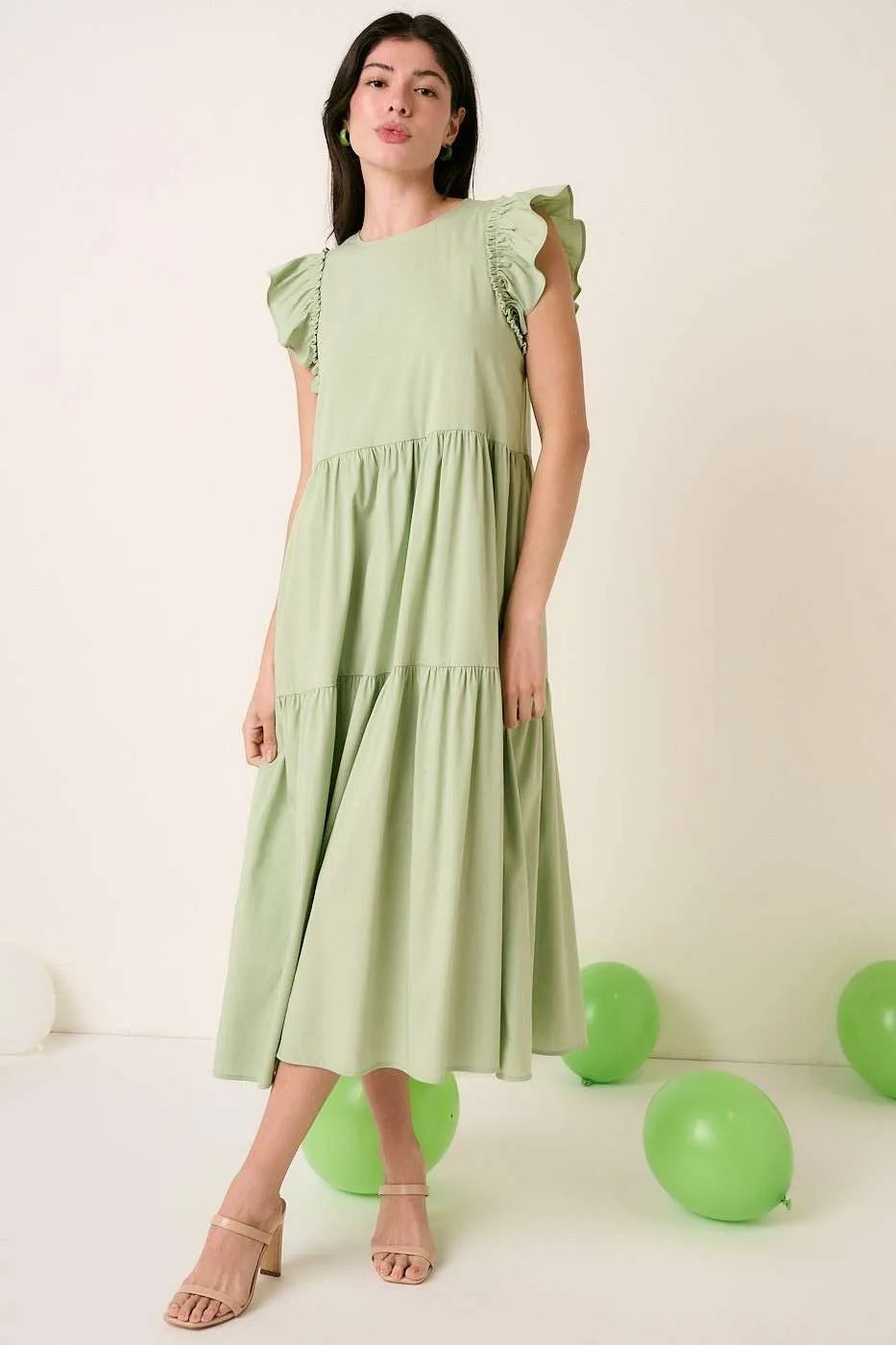 Mittoshop Ruffle Short Sleeve Tiered Maxi Dress