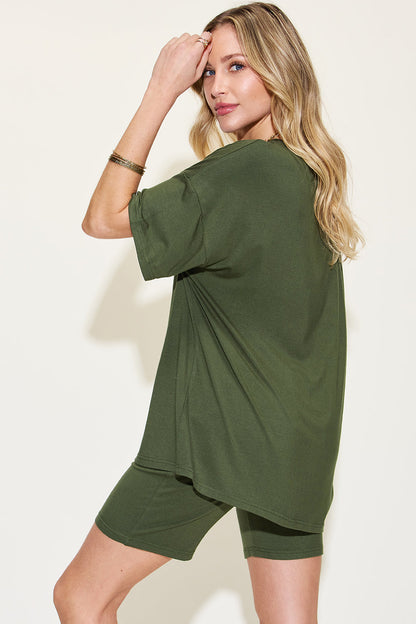 Relaxed Fit Rayon V-Neck Tee &amp; Shorts Set