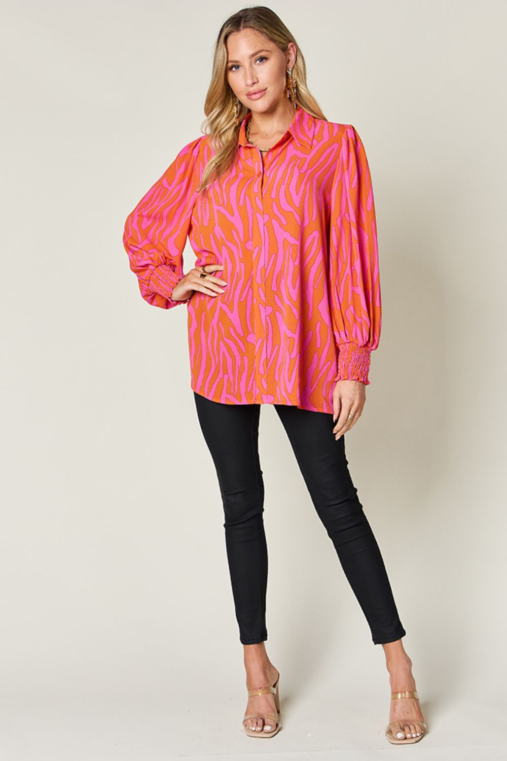 Smocked Long Sleeve Top with Alluring Print