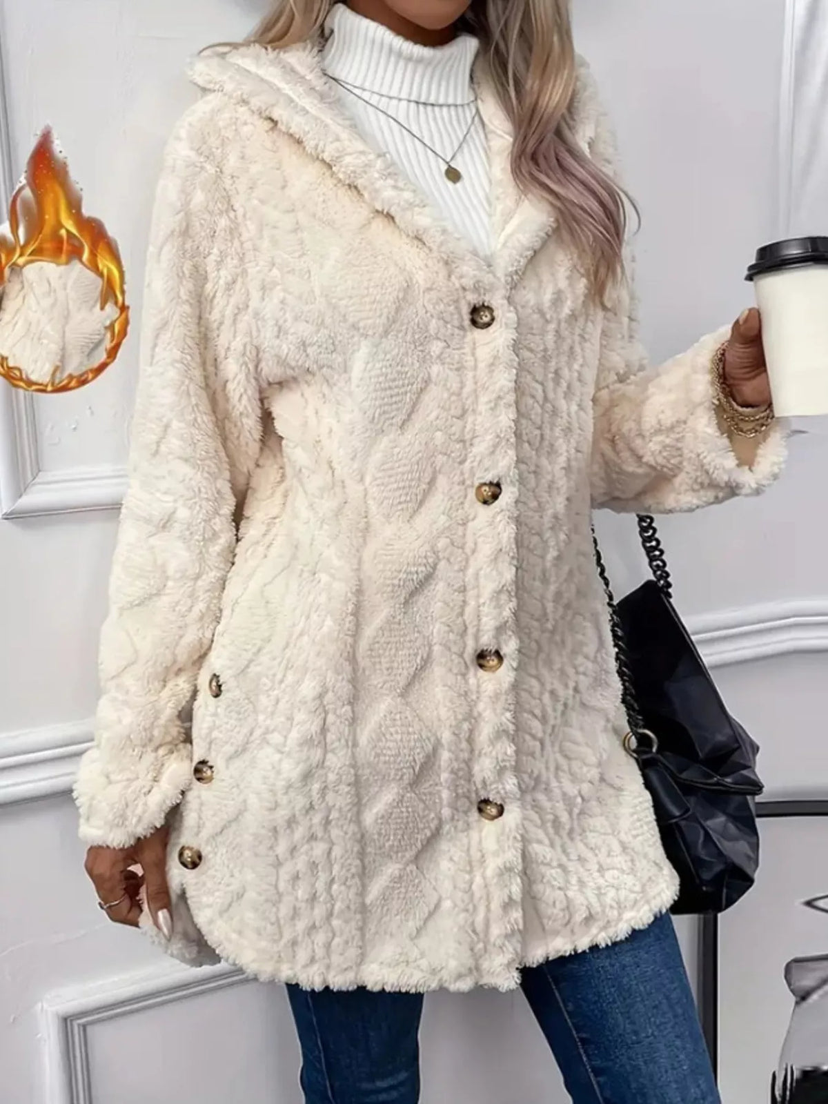 Full Size Button-Down Hooded Outerwear Plus Size