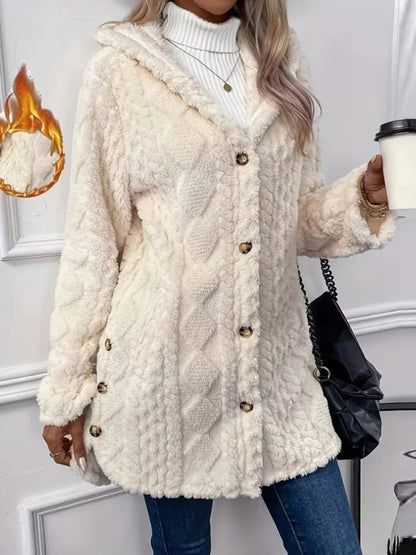 Full Size Button-Down Hooded Outerwear Plus Size