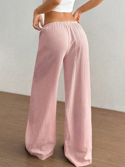 Wide Leg Drawstring Casual Pants