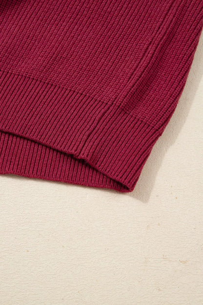 Ribbed Knit Ribbon Knot Backless Drop Shoulder Sweater