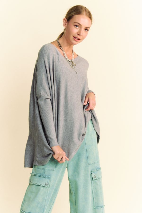 Back To School Sweater - Davi &amp; Dani Round Neck Dropped Shoulder Long Sleeve Knit Top