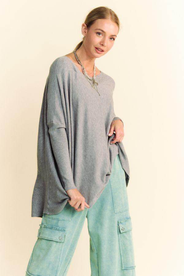 Davi &amp; Dani Round Neck Dropped Shoulder Long Sleeve Top