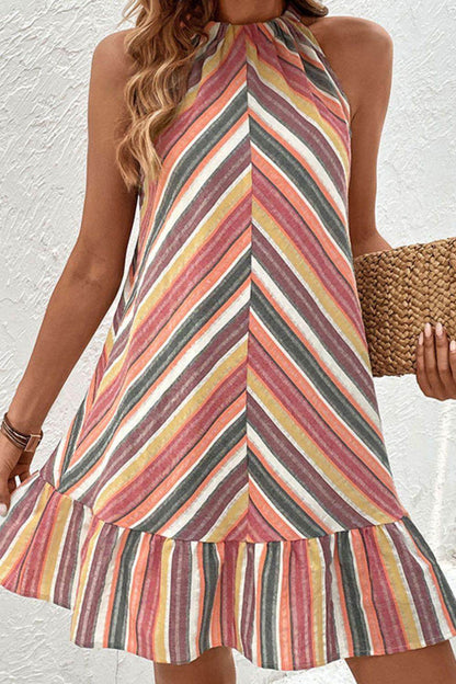 Perfee Striped Round Neck Sleeveless Mini Dress for Women
