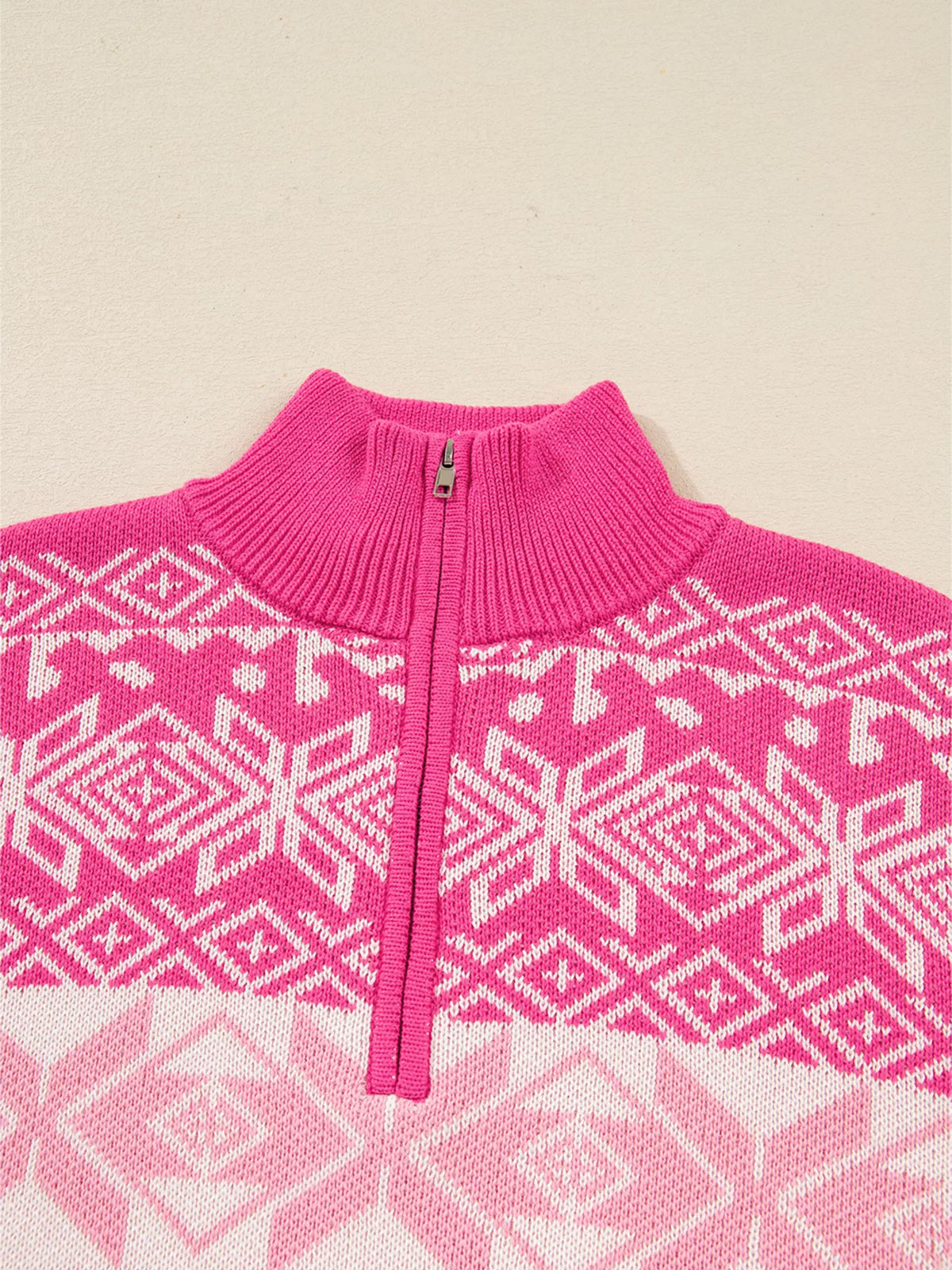 Christmas Snowflake Quarter Zip Collard Sweater