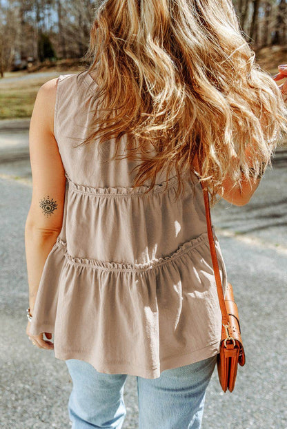 Tiered Frill Tie Neck Tank for Women&