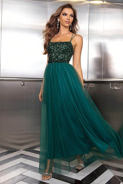 Lace-Up Backless Mesh Dress for Elegant Evening Wear