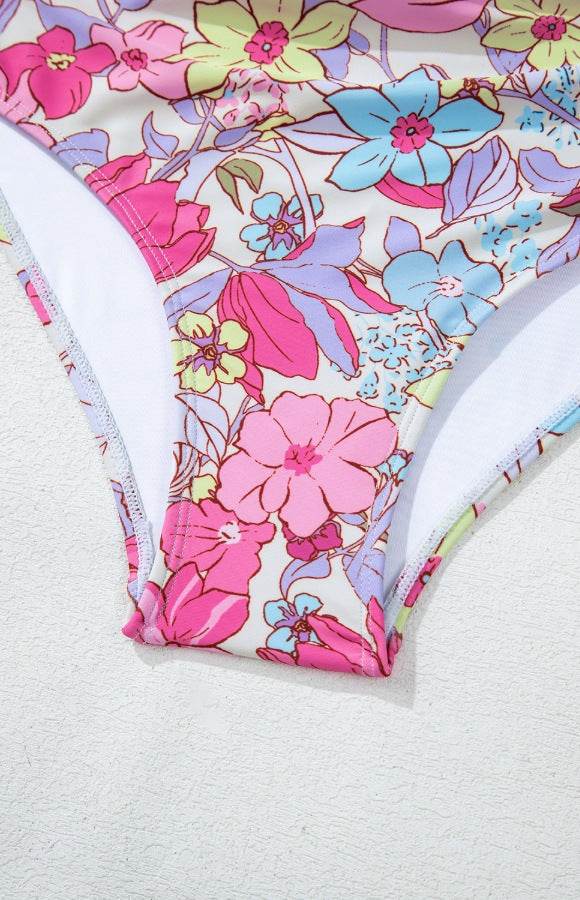 Floral Ruffle Trim Tummy Control One Piece Swimsuit