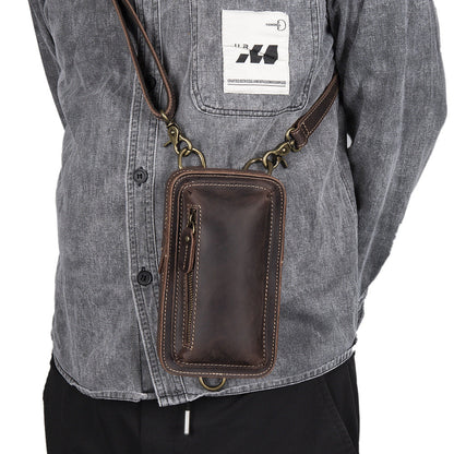 Mens First-Layer Cowhide Crossbody Waist Bag