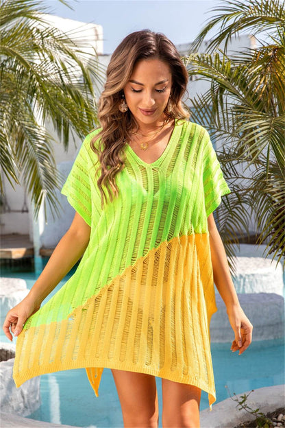 Angel Wings Slit Color Block V-Neck Cover Up