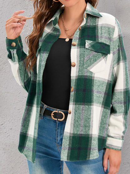 Plaid Shacket with Pockets and Collar