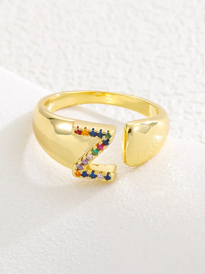 18K Gold-Plated Zircon Letter Ring