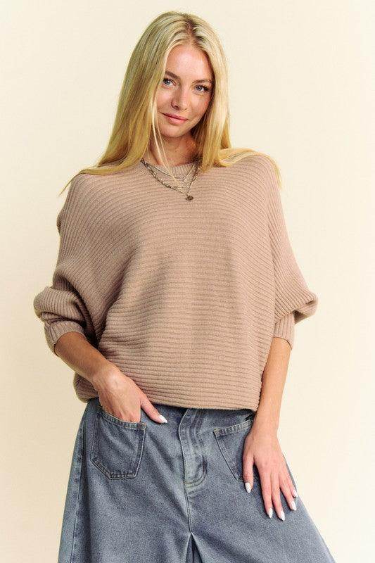 Davi &amp; Dani Round Neck Batwing Sleeve Sweater for Women