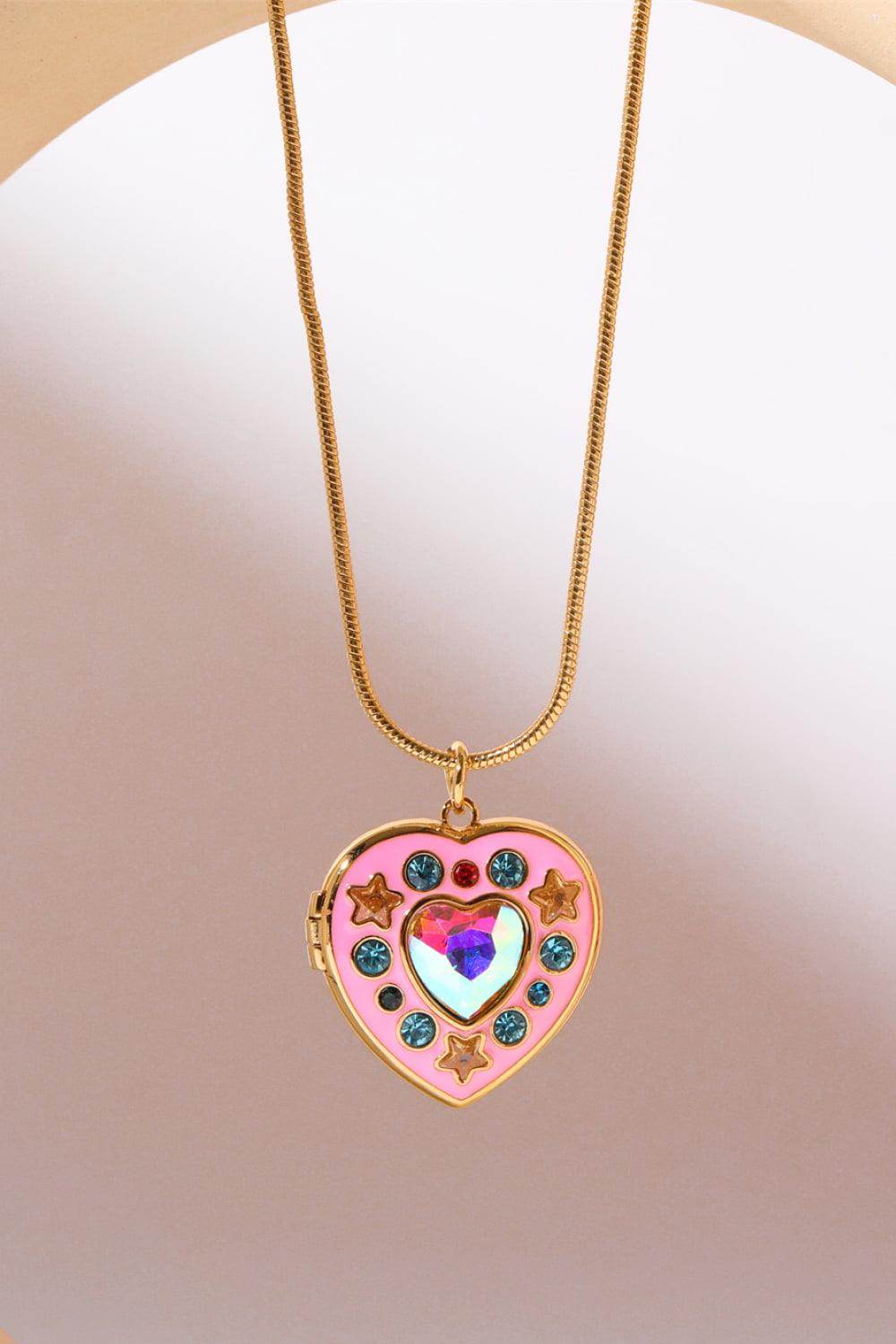 Rhinestone Decor Heart Box Pendant Necklace for Women