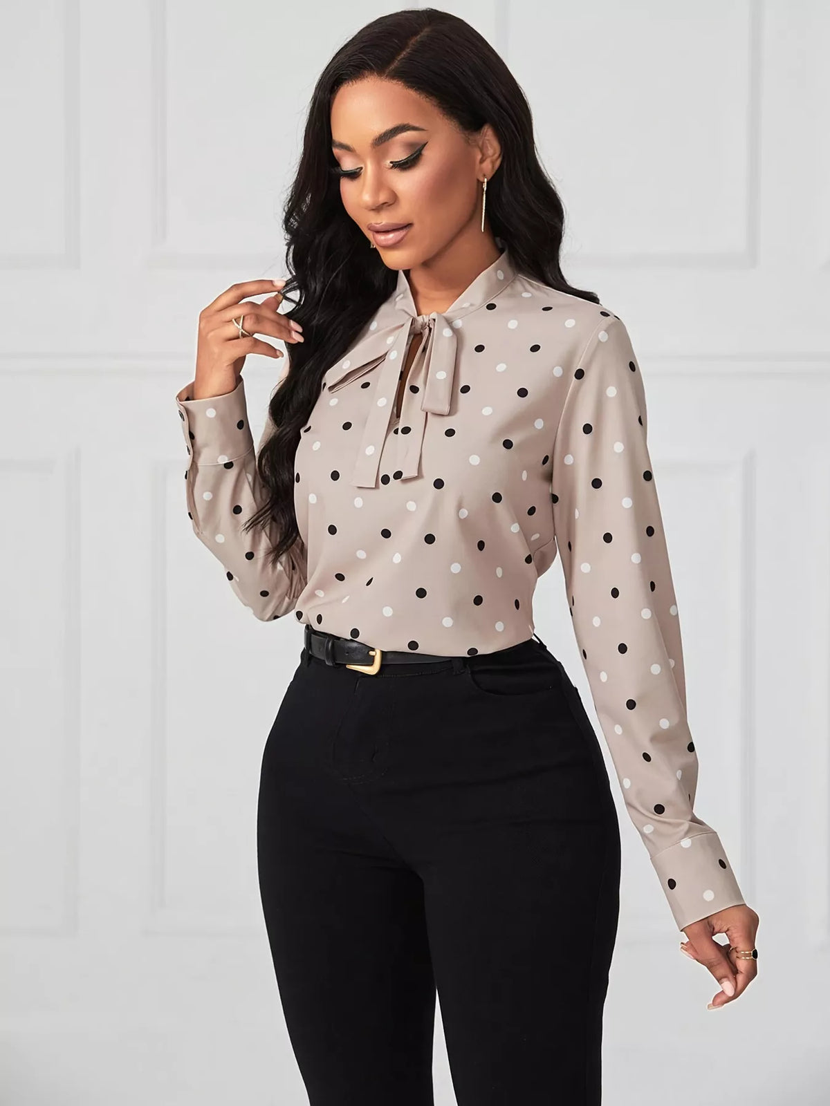 Polka Dot Tie Neck Blouse