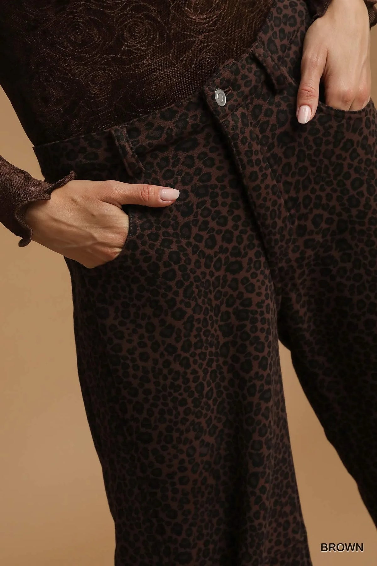 Umgee Leopard Print Wide Leg Pants