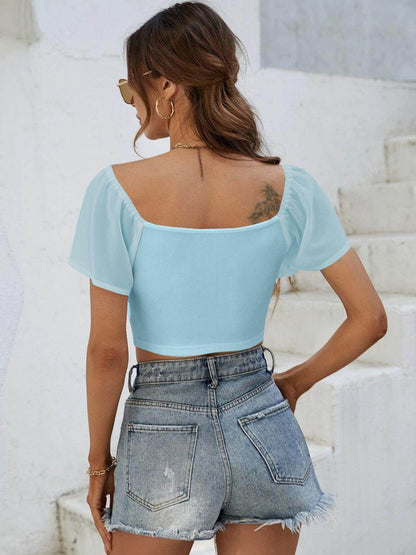Drawstring Short Sleeve Crop Top for Stylish Summer Wear