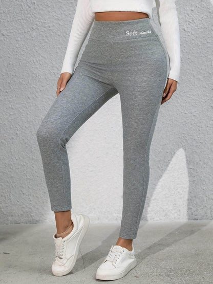 Full Size Letter Embroidered High Waist Leggings for Women