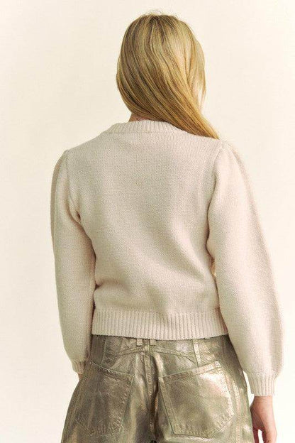 Davi &amp; Dani Crochet Strawberry Round Neck Sweater for Women