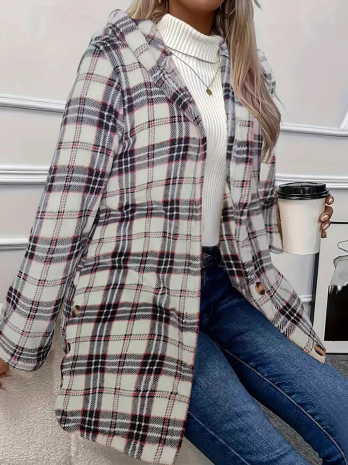 Full Size Button-Down Hooded Outerwear Plus Size
