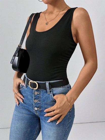 Scoop Neck Wide Strap Tank Top for Women in Opaque Fabric
