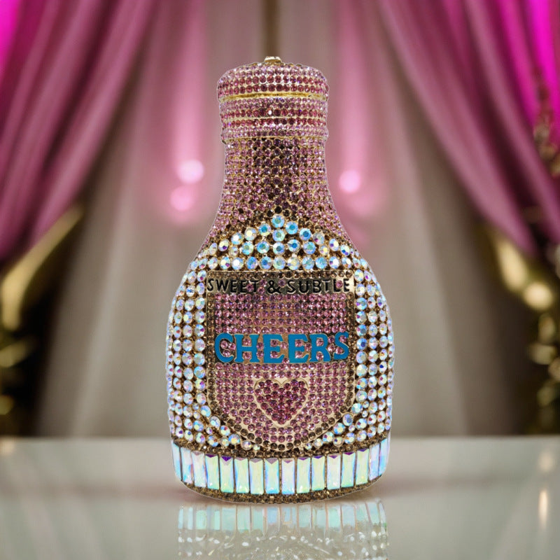 Champagne Bottle Rhinestone Evening Clutch Women&