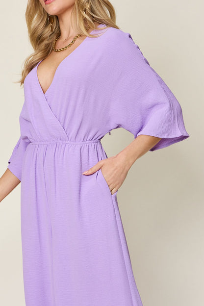 Tie-Waist Jumpsuit with Wide Legs and Short Sleeves