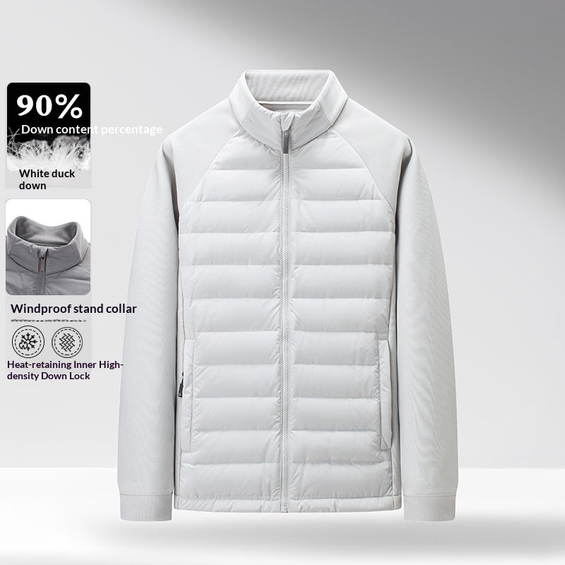 Mens Stand-Up Collar Patchwork Lightweight &amp; Warm Down Jacket