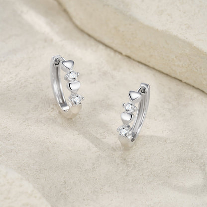 S925 Sterling Silver Heart Huggie Earrings, 0.1ct D-VVS1 Moissanite, Platinum Plated 5.6g Romantic Women&