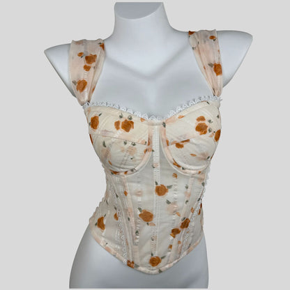 Lace-trimmed Underbust Corset In Apricot Slimming Spaghetti Straps
