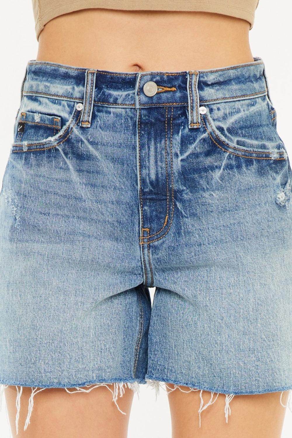 Kancan Full Size Raw Hem High Waist Denim Shorts for Women