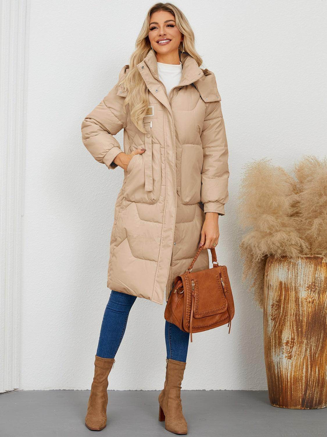 Long Sleeve Longline Hooded Winter Coat for Women